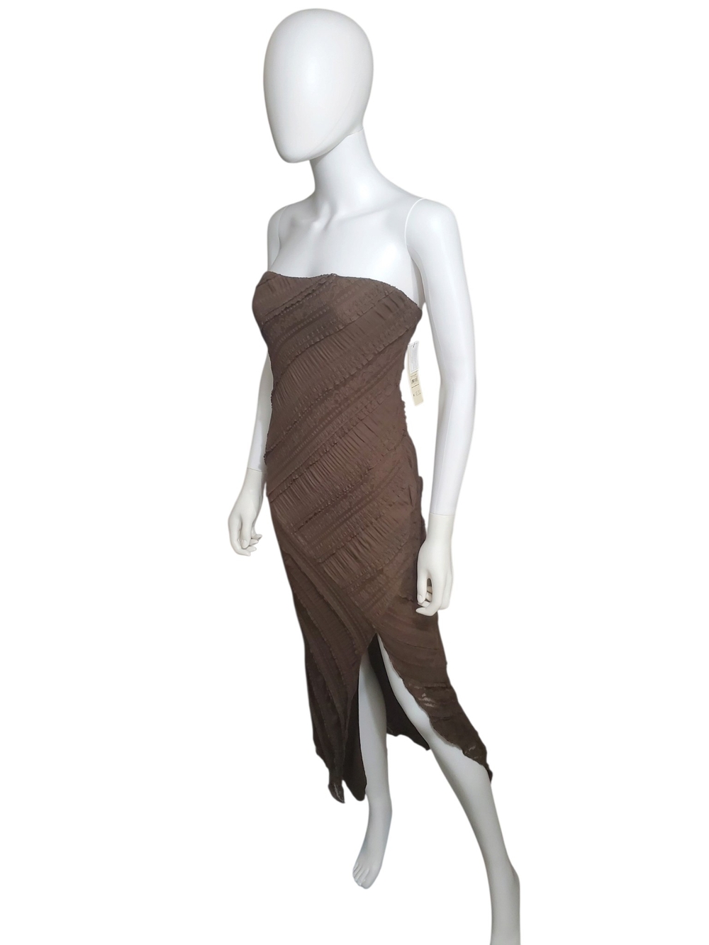 No Boundaries NWT Brown Lace Strapless Asymmetrical Midi Dress Size S
